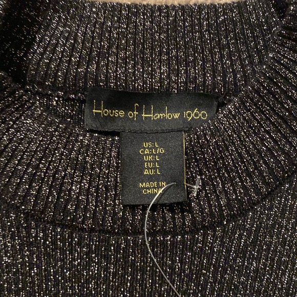 House of Harlow 1960 Shimmer Knit Black Metallic Sleeveless Mock Neck Top - L - Picture 3 of 5